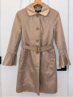 DKNY Vintage Champagne Satin-Finish Belted Trench Coat – PP